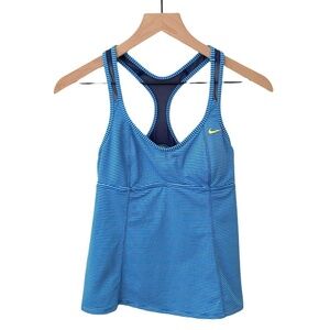 Nike Tankini Swimsuit Top Striped Blue Racerback Athletic Summer Vacation
